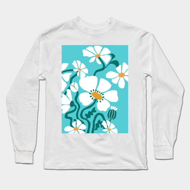 Flores Abstractas en fondo azul Long Sleeve T-Shirt by FunPrintCraftTienda